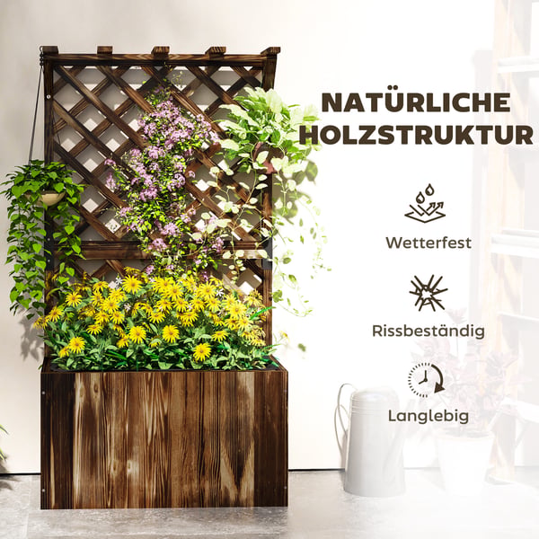 Højbedsplantekasse med espalier, 64x33x122 cm, Sortbejdset, Træ