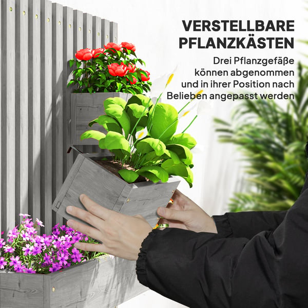 Planteringslådeset, 60x16x80 cm, Grå, Massivt trä