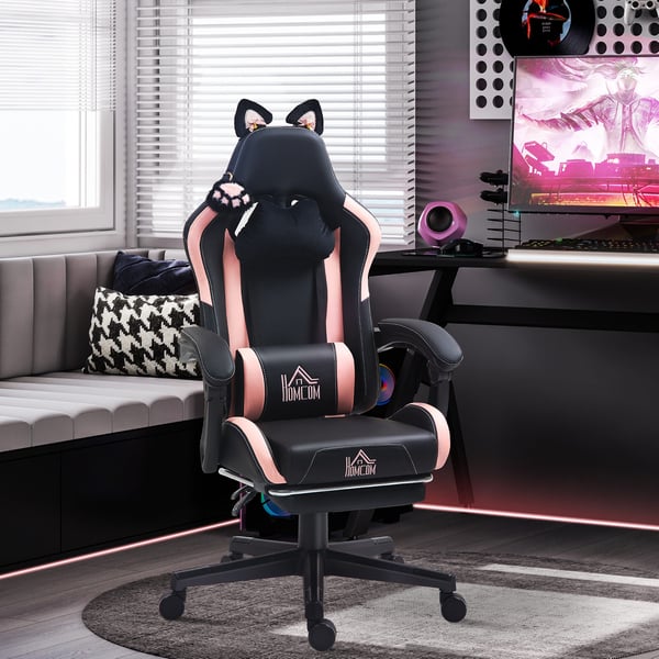 Gamingstol, 65x62x116-124 cm, Pink/Sort, Kunstlæder