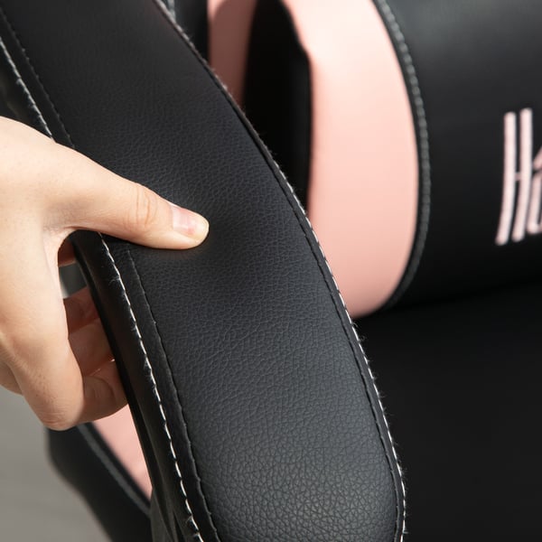 Gamingstol, 65x62x116-124 cm, Pink/Sort, Kunstlæder