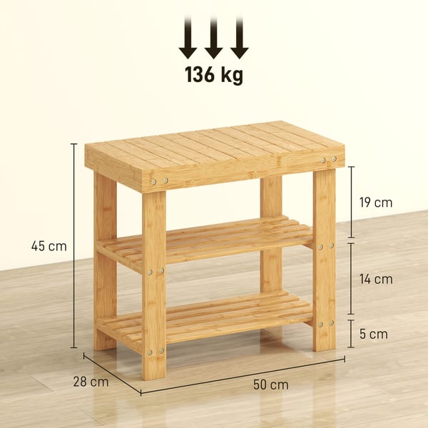 Kenkäpenkki, 50x28x45 cm, luonnollinen, bambu