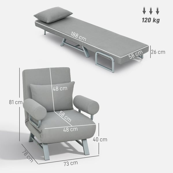 Sovesofa stol, 73x78x81 cm, lysegrå, stof