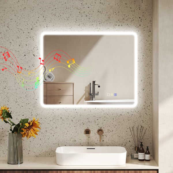 Kylpyhuoneen peili, 70x90 cm, hopea, LED Bluetooth, huurteenesto
