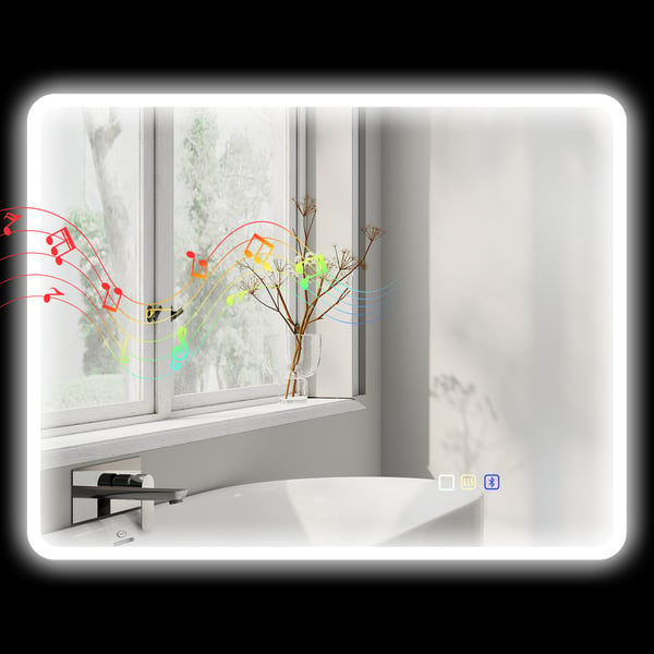 Kylpyhuoneen peili, 70x90 cm, hopea, LED Bluetooth, huurteenesto
