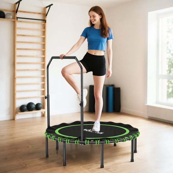 Fitness trampolin, 122x109-129 cm, grøn, stål