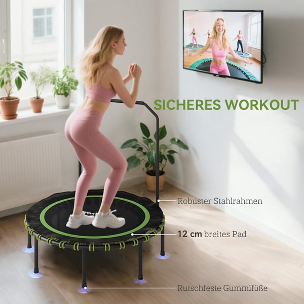 Fitness trampolin, 122x109-129 cm, grøn, stål
