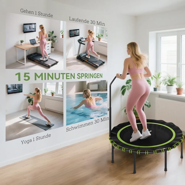 Fitness trampolin, 122x109-129 cm, grøn, stål