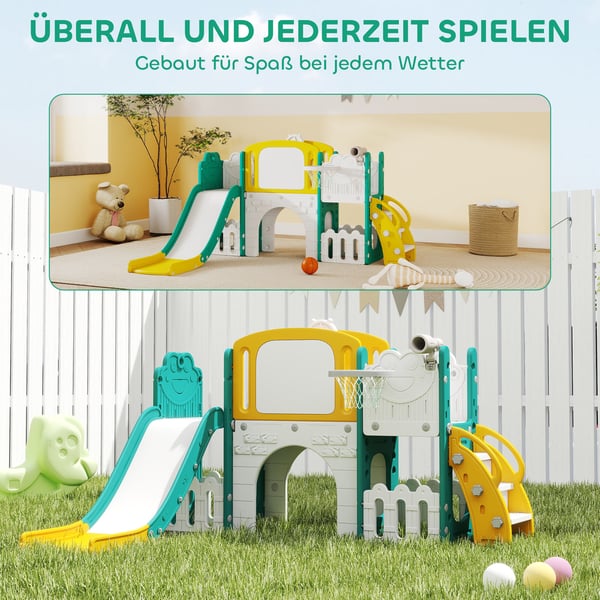 Legeplads, 7-i-1 rutsjebanesæt til småbørn, 176x150x94 cm, gul+grøn, plast
