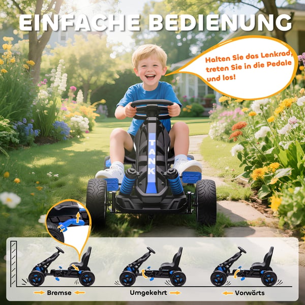 Pedal Gokart til børn 100x59x60,5 cm, blå, metalramme