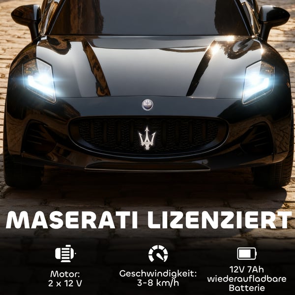 Elektrisk legebil til børn, Maserati, 120x72x50 cm, sort, plast