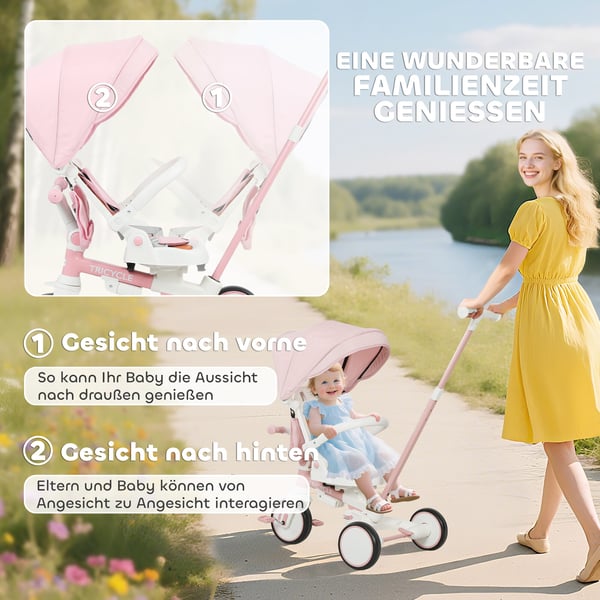 Barncykel, Konvertibel barnvagn, 96,5x49x101 cm, Rosa, Plast