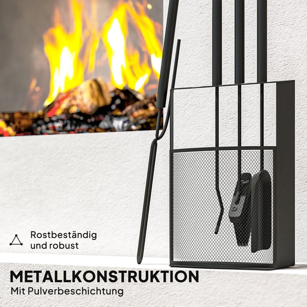 Eldstadsverktygsset, 28x13x59,5 cm, Svart, Metall