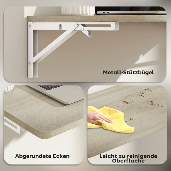 Væghængt sammenklappeligt skrivebord, 60x40x16 cm, eg, pladsbesparende