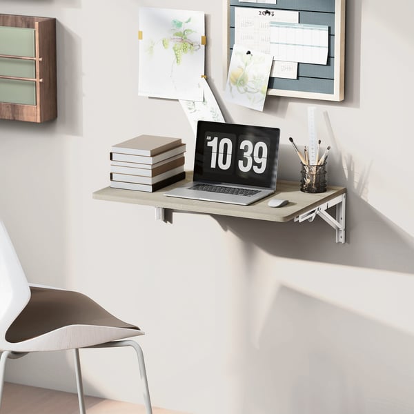 Væghængt sammenklappeligt skrivebord, 60x40x16 cm, eg, pladsbesparende