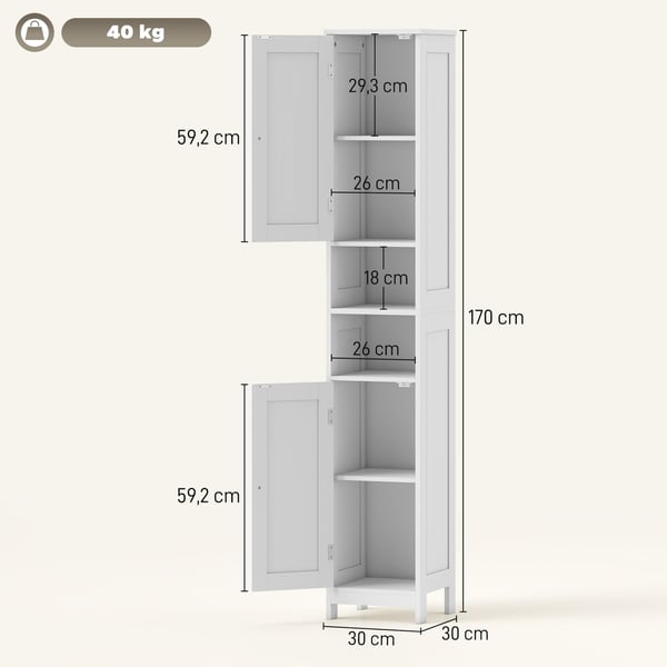 Badeværelsesskab 30x30x170 cm Hvid MDF