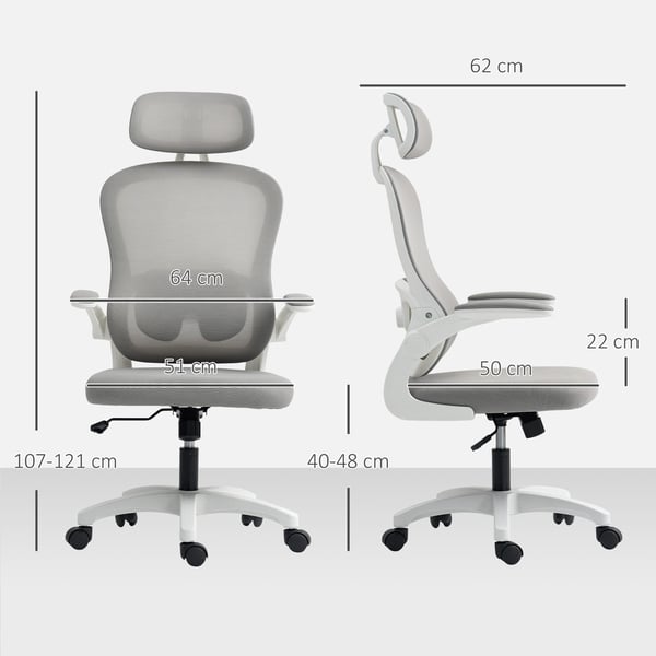 Toimistotuoli, Ergonominen, 64x62x107 cm, Harmaa, Verkko