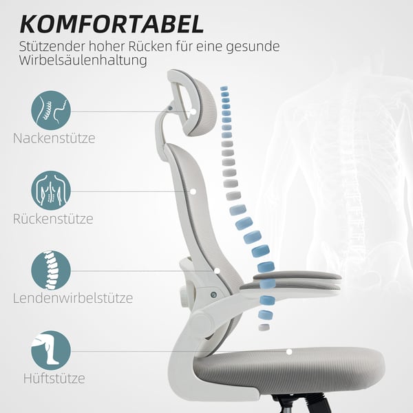 Toimistotuoli, Ergonominen, 64x62x107 cm, Harmaa, Verkko