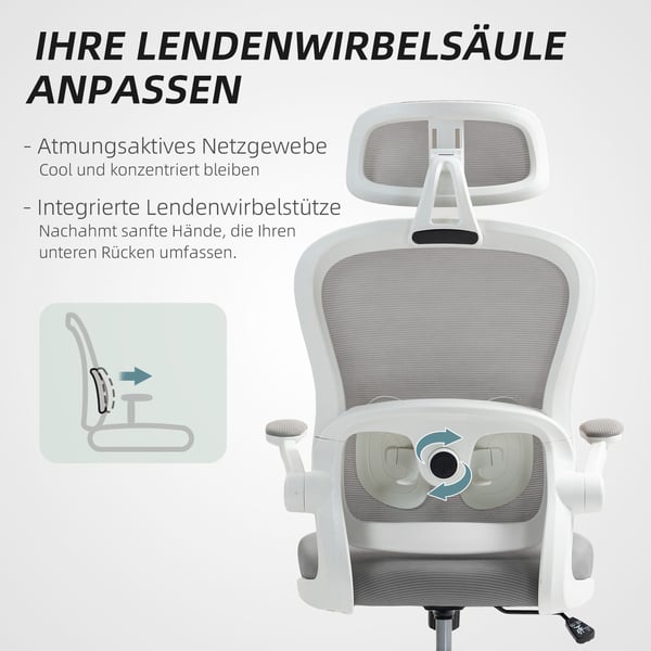 Toimistotuoli, Ergonominen, 64x62x107 cm, Harmaa, Verkko
