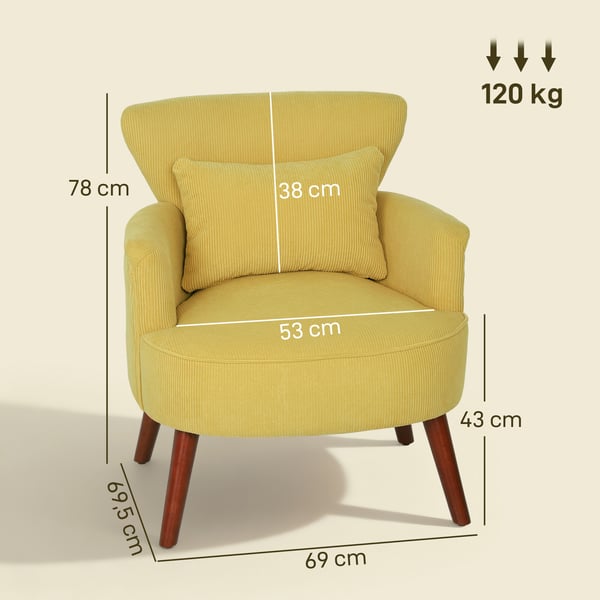 Lænestol, Polstret Accentstol, 69x69,5x78 cm, Gul, Stof
