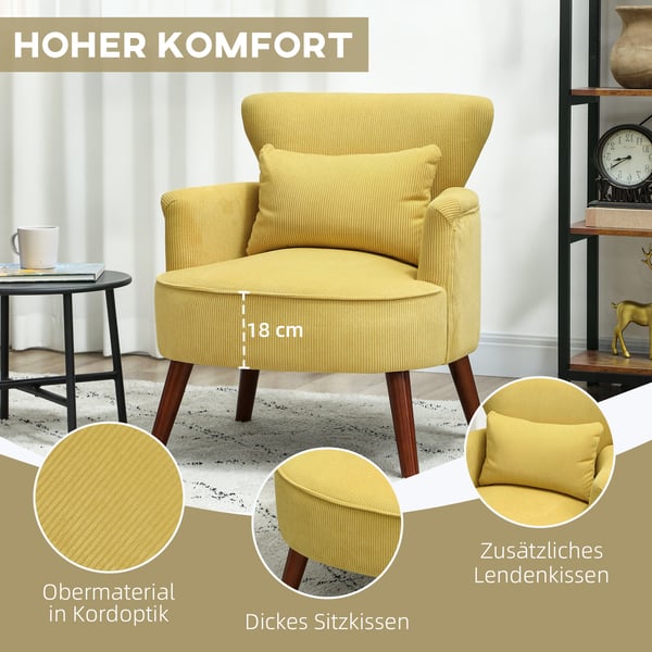 Lænestol, Polstret Accentstol, 69x69,5x78 cm, Gul, Stof