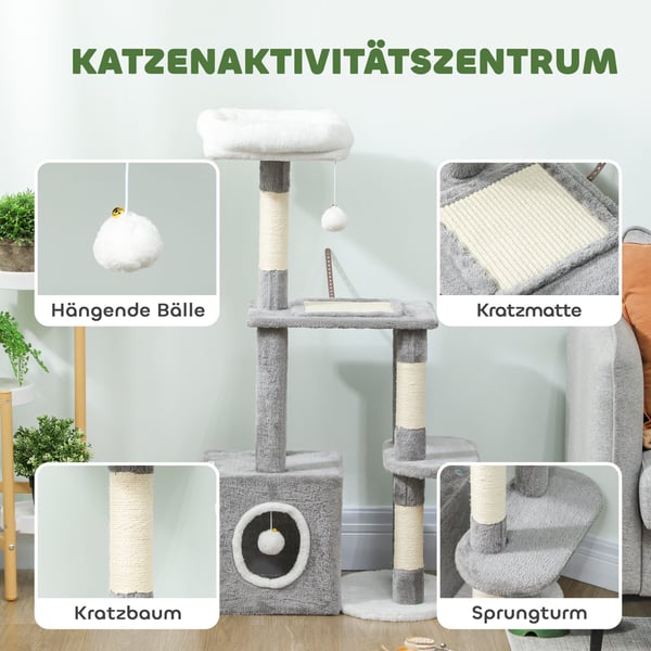 Kissan kiipeilypuu, 55x40x107 cm, harmaa, sisal-raapimapylväät