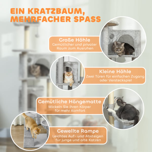 Kattställning 48x48x160 cm Grå, Sisal Klöspelare