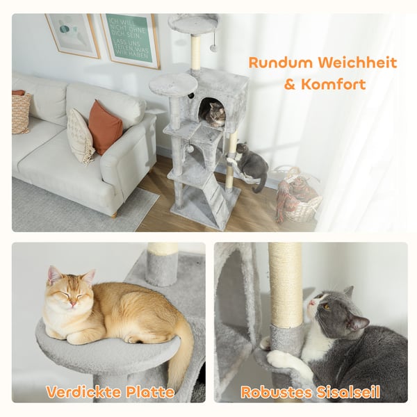 Kattställning 48x48x160 cm Grå, Sisal Klöspelare
