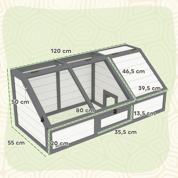 Skildpaddebur 120x55x50 cm Hvid, træ og stål