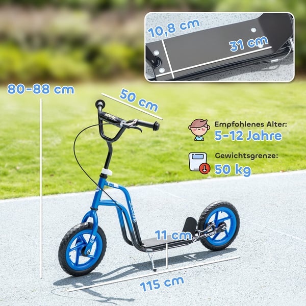 Børnescooter, 115x50x80-88 cm, Blå, justerbar