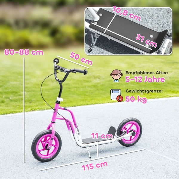 Børnescooter, 115x50x80-88 cm, Pink, justerbart styr