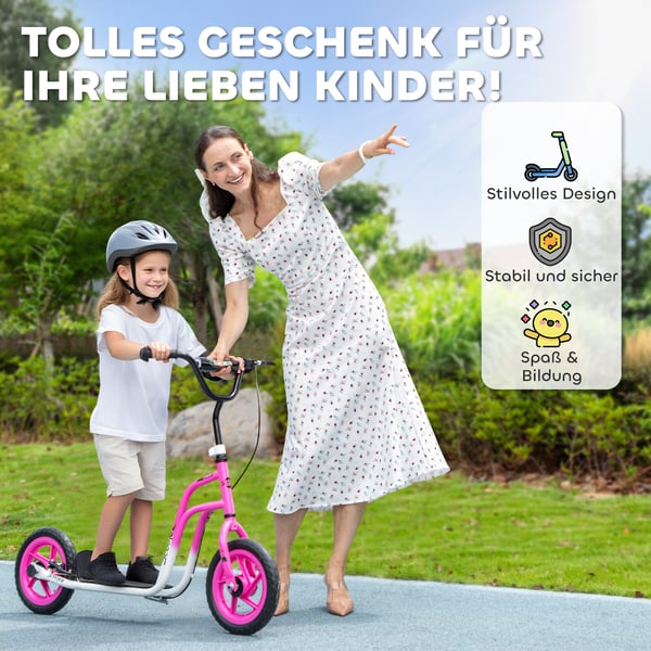 Børnescooter, 115x50x80-88 cm, Pink, justerbart styr