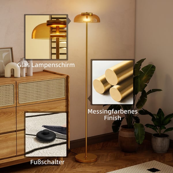 LED-lattiavalaisin, 25x25x134 cm, messinki, metalli