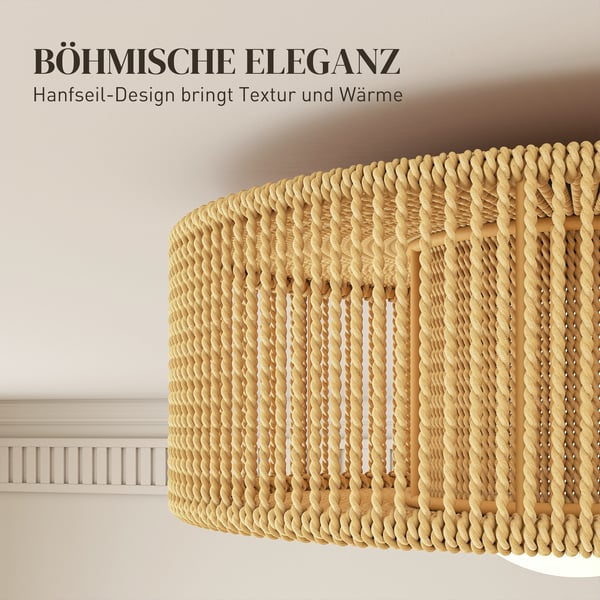 Loftlampe, 30x16 cm, Brun, Lampeskærm i hampereb