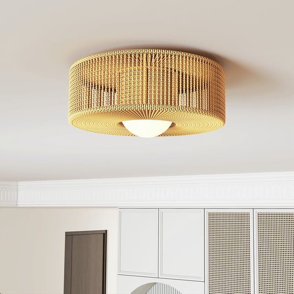Loftlampe, 30x16 cm, Brun, Lampeskærm i hampereb