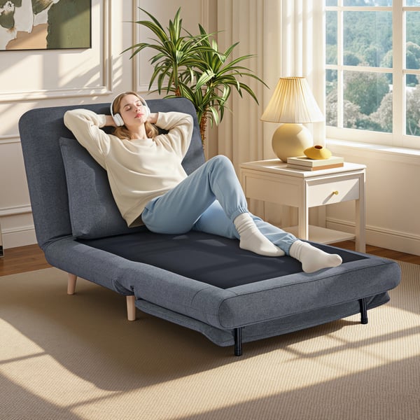 Sovstol, 3-i-1 med justerbart ryggstöd, 95x90x80 cm, Grå, Polyester