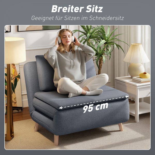 Sovstol, 3-i-1 med justerbart ryggstöd, 95x90x80 cm, Grå, Polyester