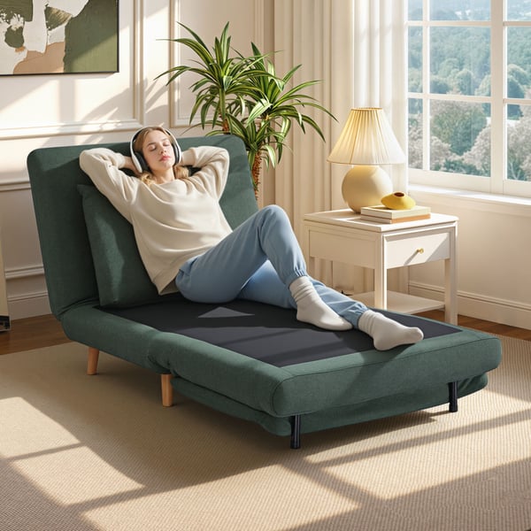 Sovesofa stol, 3-i-1 justerbart ryglæn, 95x90x80 cm, Grøn, Stof