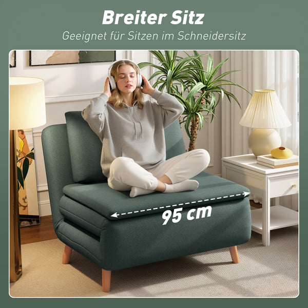 Sovesofa stol, 3-i-1 justerbart ryglæn, 95x90x80 cm, Grøn, Stof