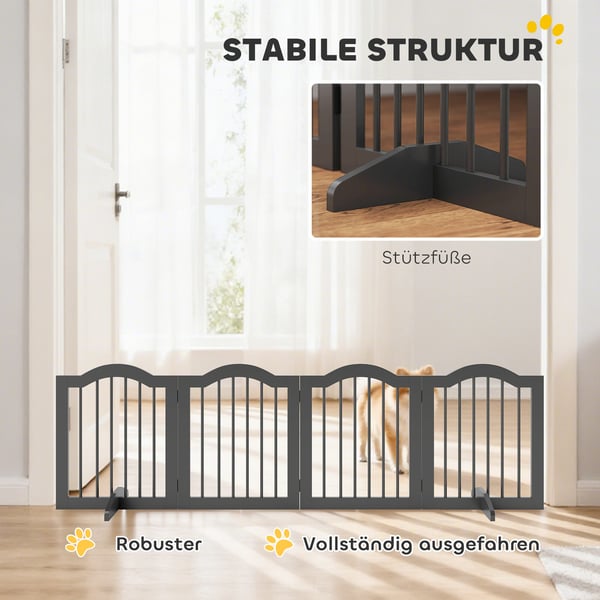 Hundegitter, fritstående foldbar hundeport, 208x29,5x61 cm, sort, træ
