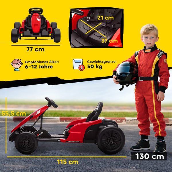 Elektrisk Gokart, 115x77x55,5 cm, Rød, Justerbart Sæde