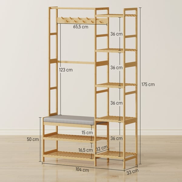 Naulakko ja kenkäpenkki 104x33x175 cm luonnollinen, bambu