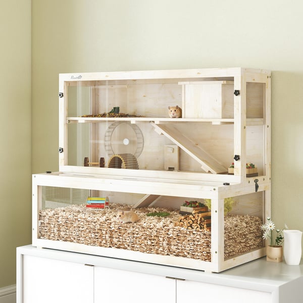 Hamsterihäkki, 100x50x84 cm, luonnollinen, puu, muovi