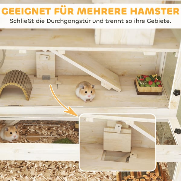 Hamsterihäkki, 100x50x84 cm, luonnollinen, puu, muovi