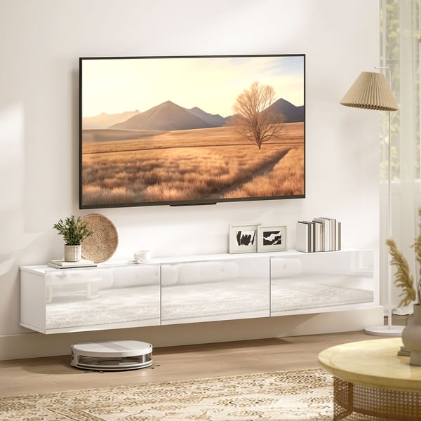 TV-bänk, 180x31,5x29,8 cm, Vit, Väggmonterad
