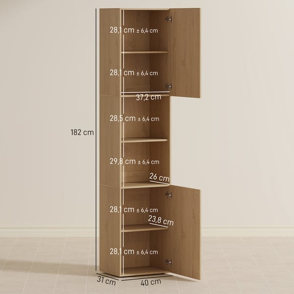 Badeværelsesskab, 40x31x182 cm, Eg, Træ