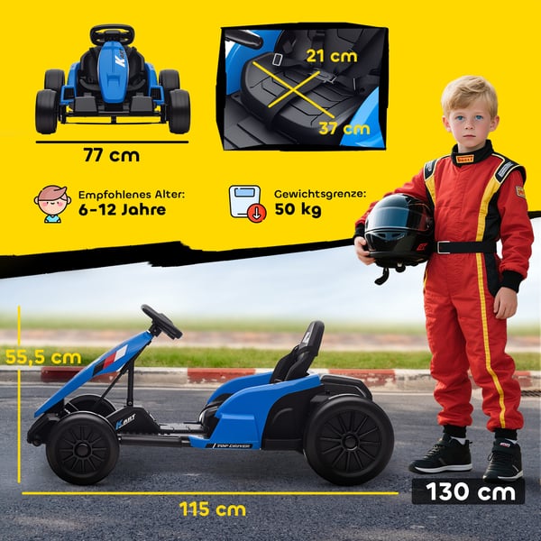 Elektrisk Gokart, 115x77x55,5 cm, Blå, Justerbart Sæde