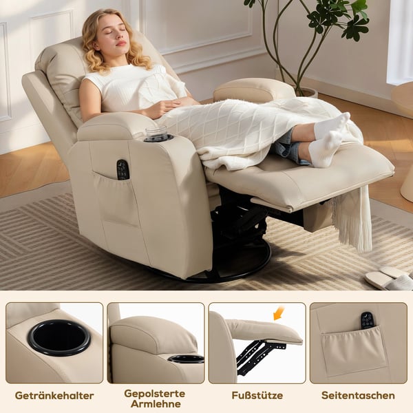 Massagefåtölj, 82x99x103 cm, krämvit, konstläder