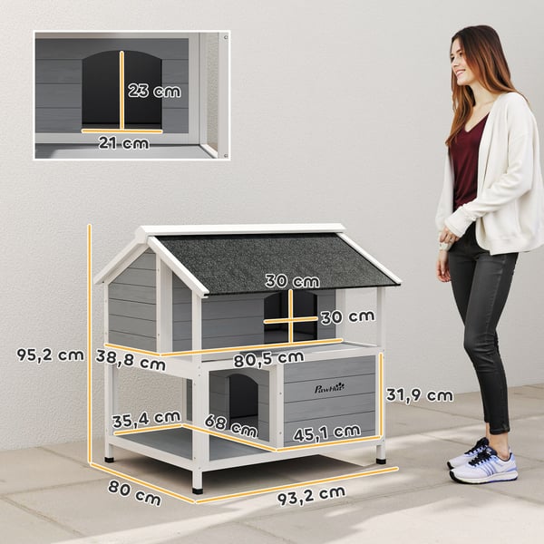 Utomhus kattkoja, 80x93x95 cm, Grå, Granträ