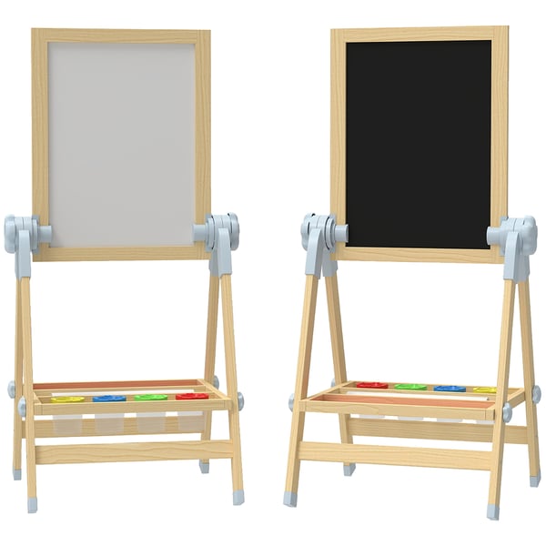 Børnestaffeli, Justerbart dobbeltsidet whiteboard og kridttavle, 48,5x46,5x70-97 cm, Natur, Træ