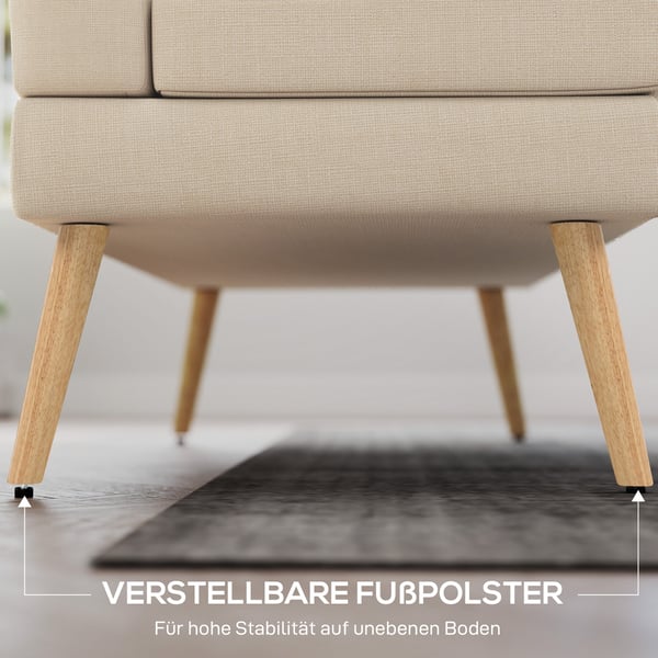 Sohva, 2-istuttava, 118x68x90 cm, beige, pellavakankaan näköinen verhoilu